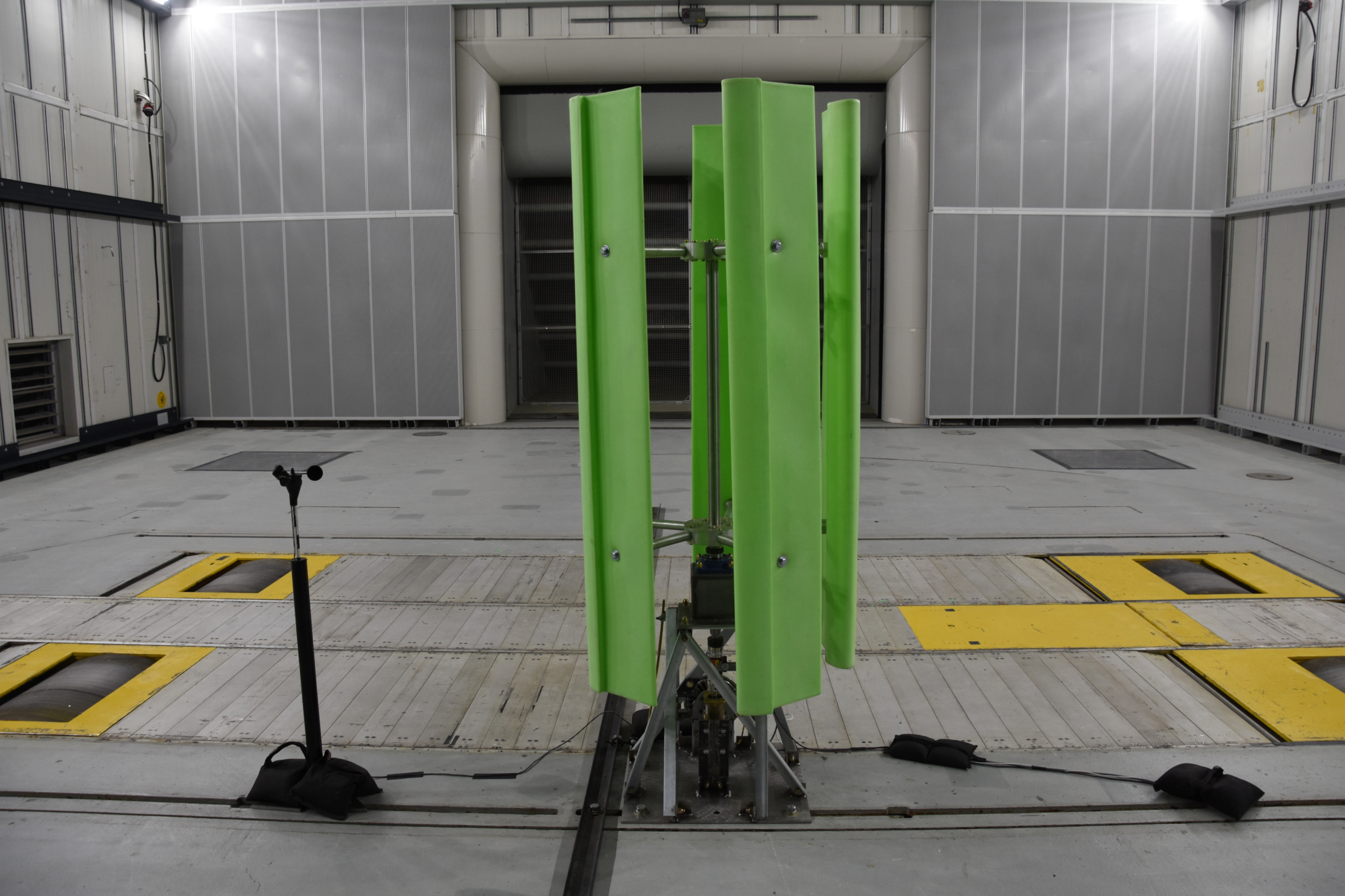 Vertical axis wind turbine close up in wind tunnel