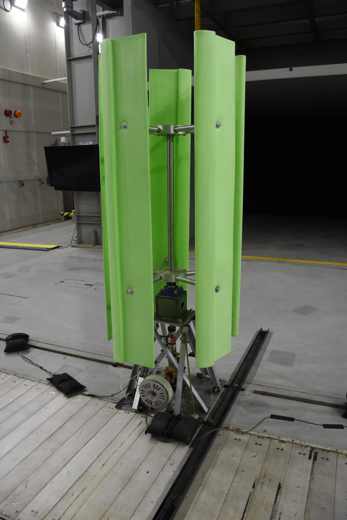 Another vertical axis wind turbine close up in wind tunnel